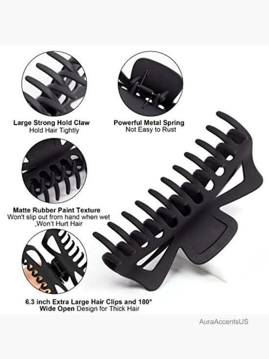 Extra Large Hair Claw Clips Jumbo Strong Hold Matte Nonslip 4 Pack for Thick main image 4